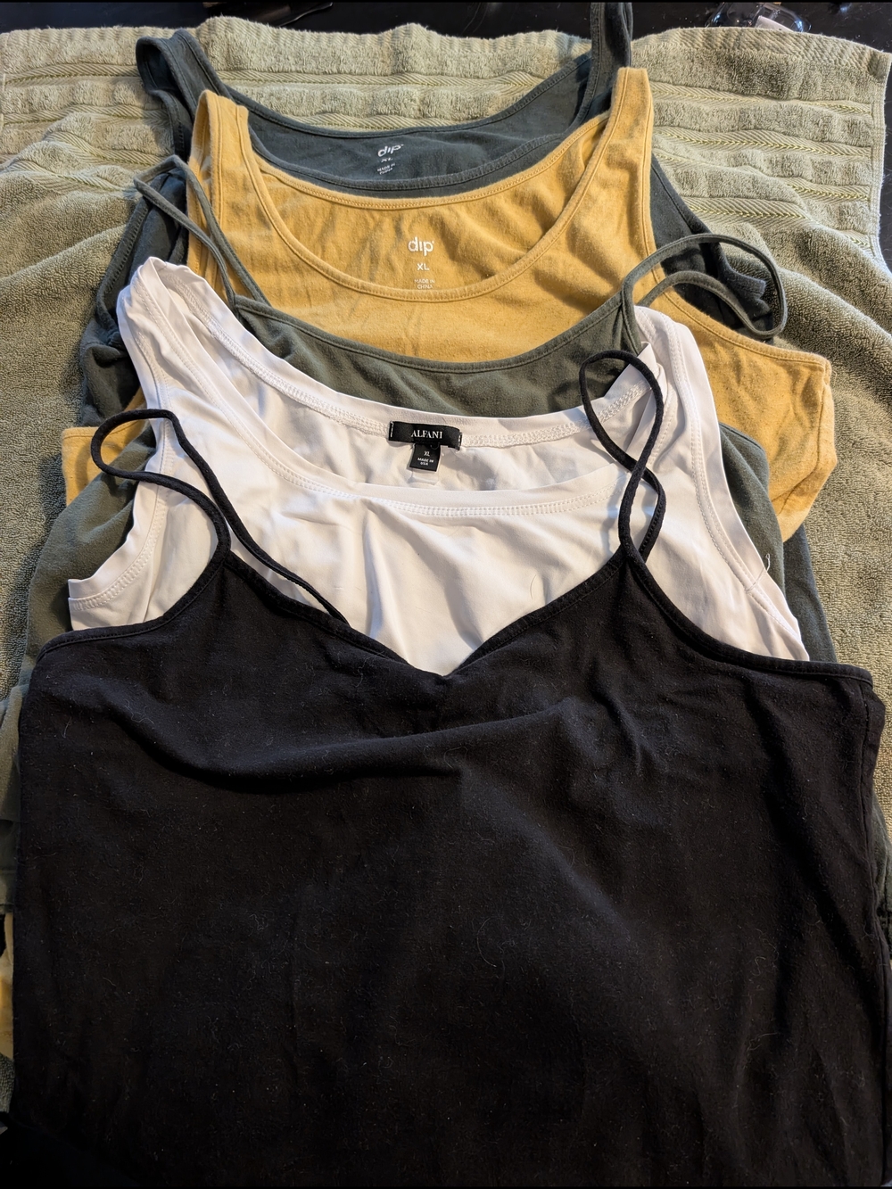 Alfani Women's Black, White, Olive & Mustard Layered Tank Tops - 4 Pack